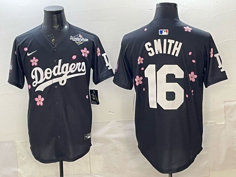 Men Los Angeles Dodgers #16 Smith Black Sakura Edition 2025 Nike MLB Jersey style 9